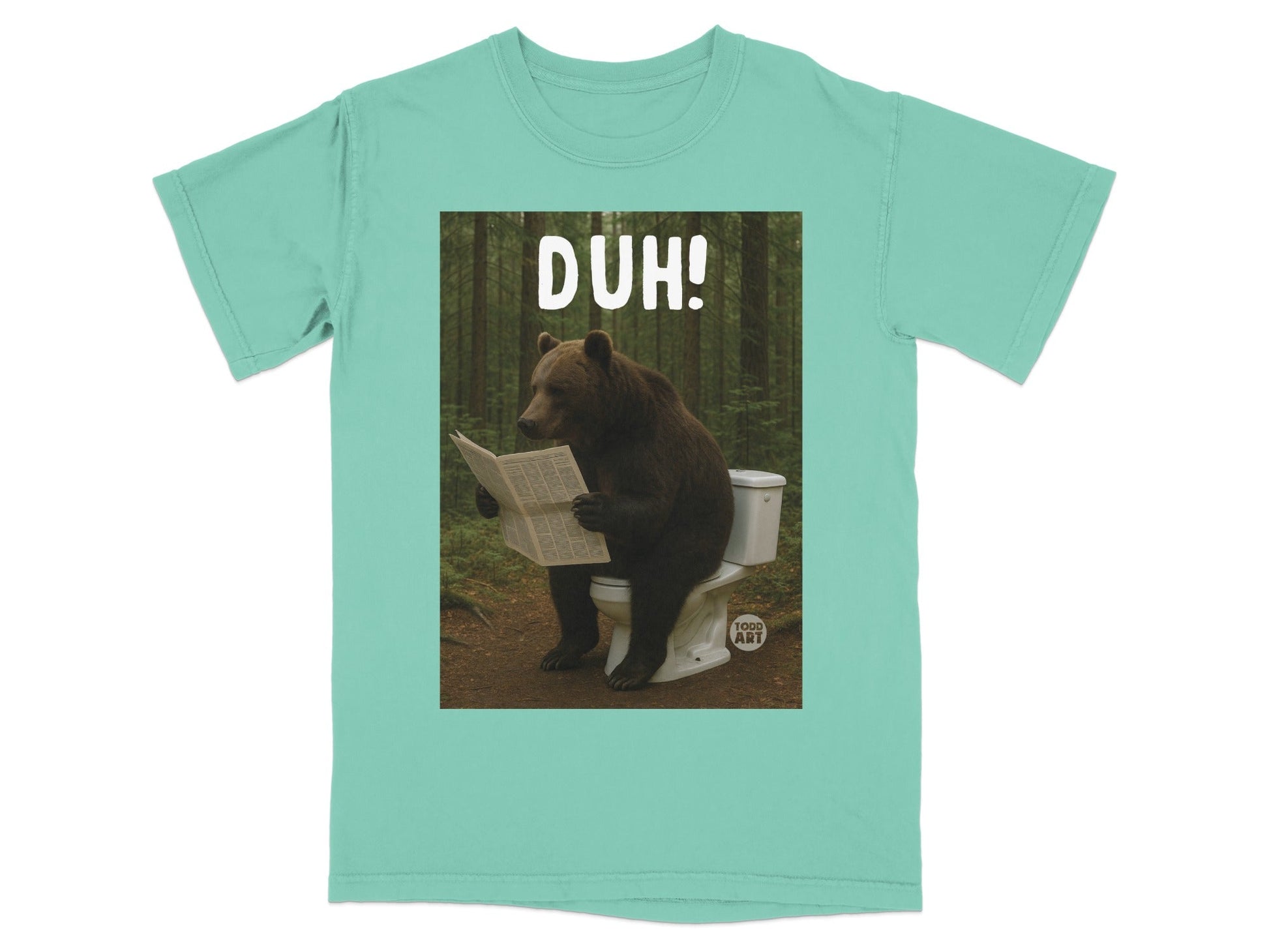 Duh Bear Reading Newspaper Sitting on Toilet T-shirt