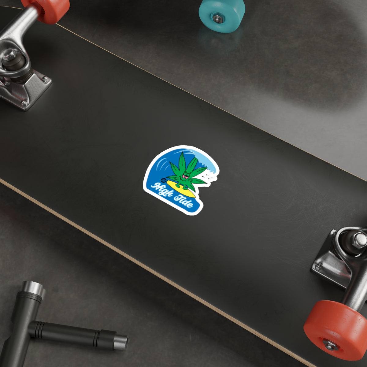 Right Tide Sticker on Skateboard Deck