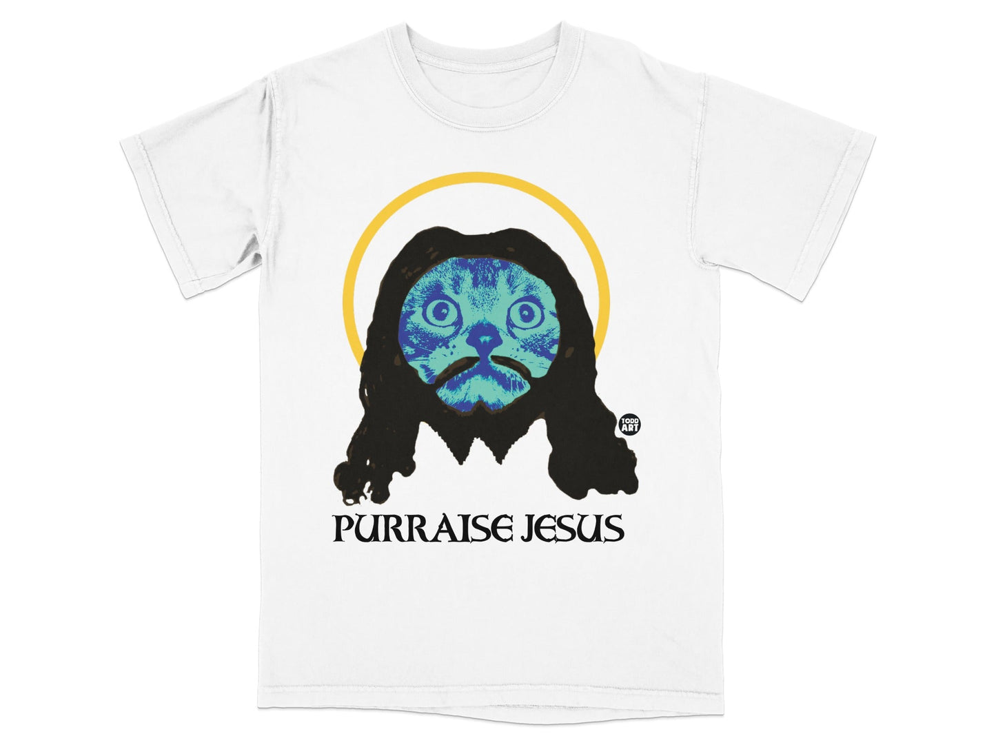 Purraise Jesus Cat with Halo Graphic T-Shirt