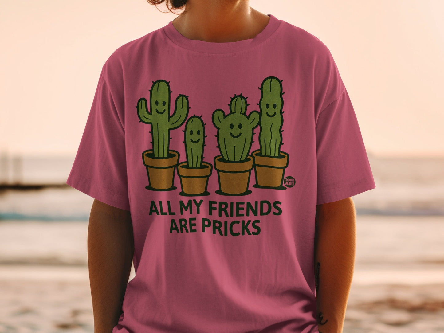 All My Friends Are Pricks Funny Cactus Graphic T-Shirt