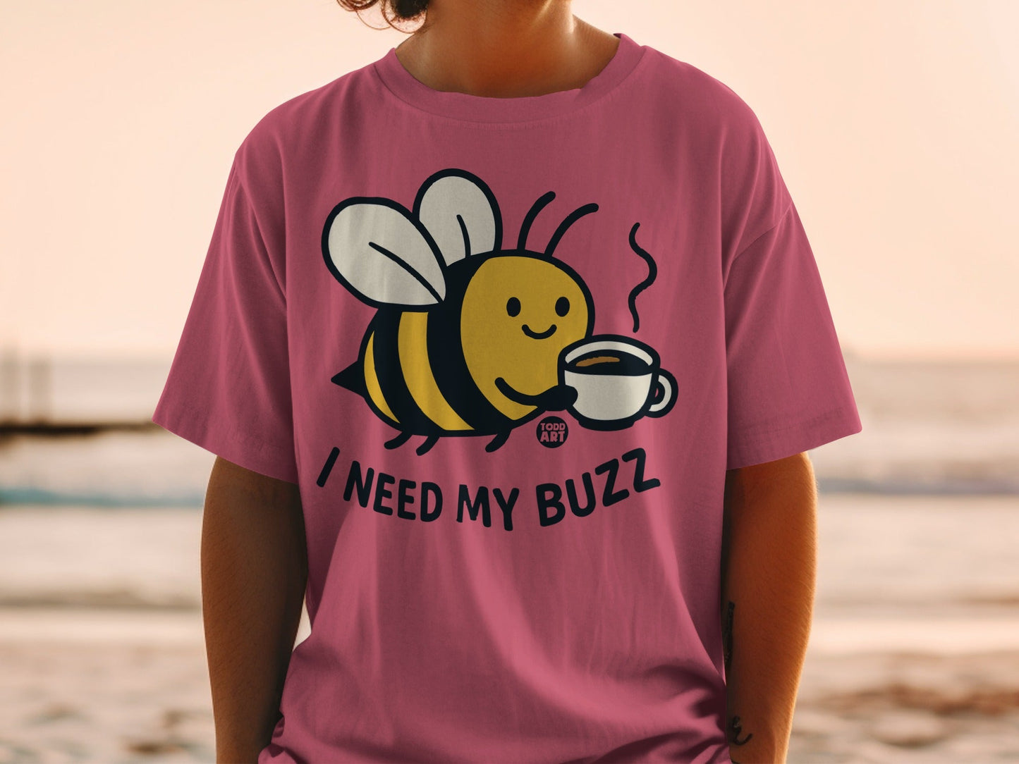 I Need My Buzz Cute Bee Drinking Coffee T-Shirt