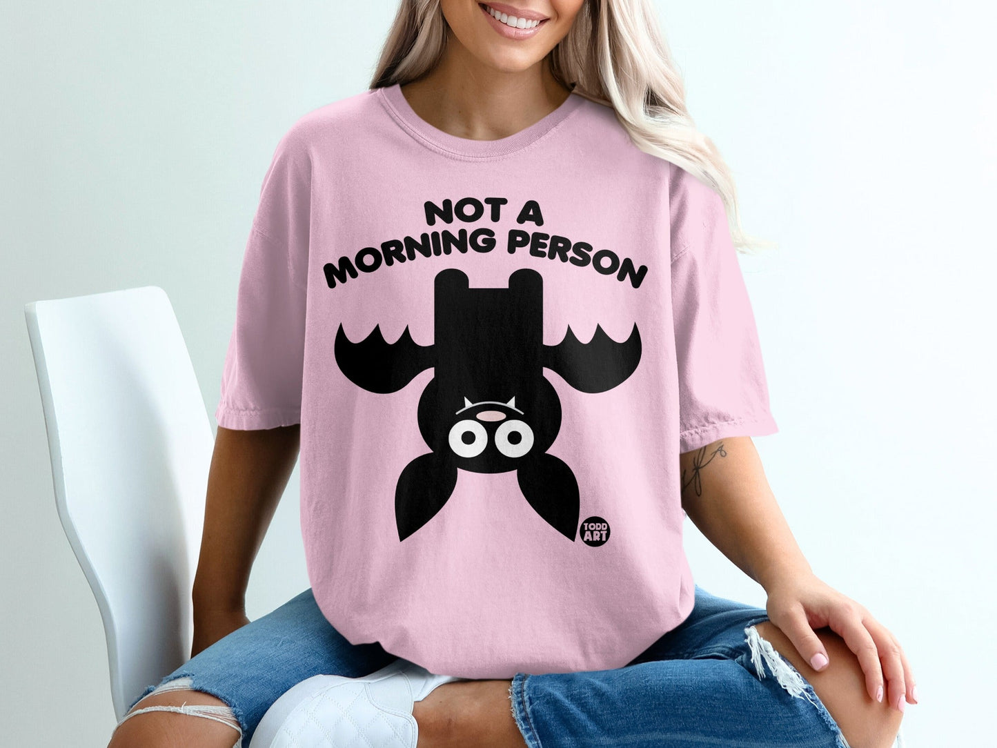 Not a Morning Person Bat Graphic Pink T-Shirt