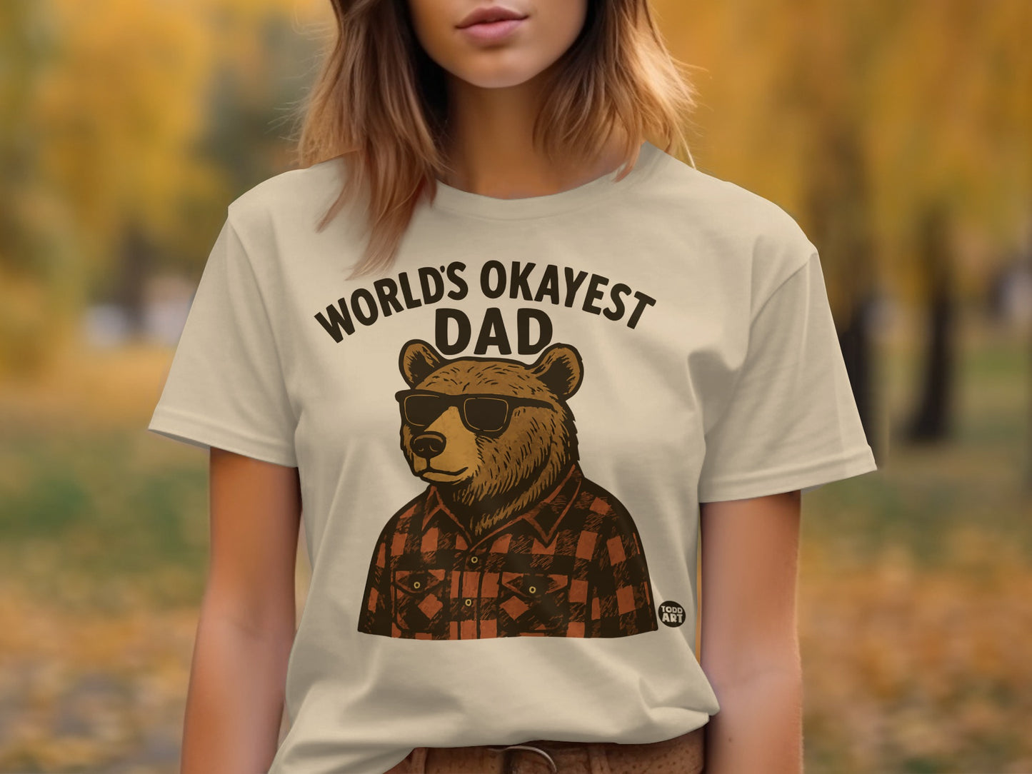 World's Okayest Dad Bear Graphic T-Shirt for Fathers