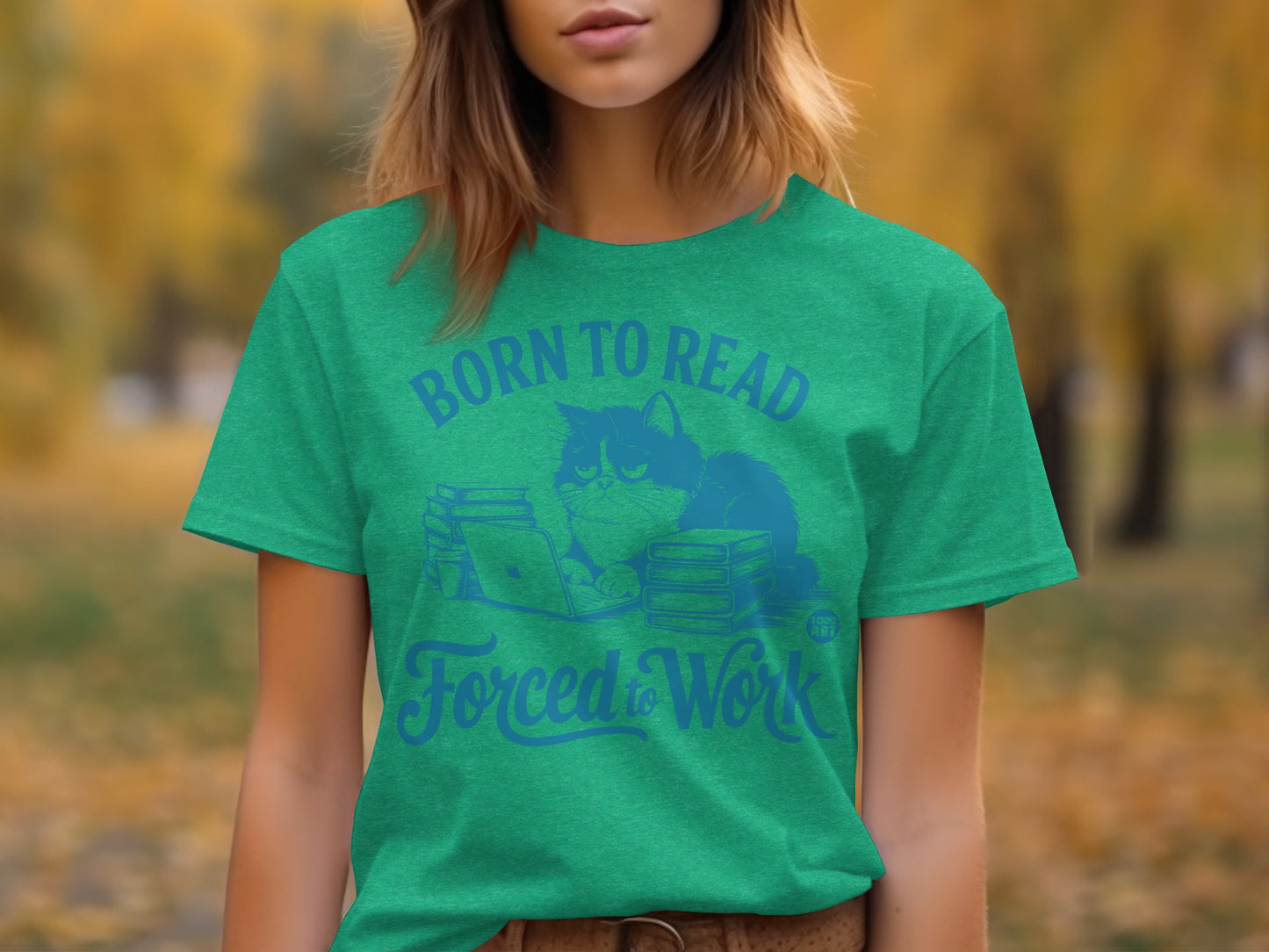 Born to Read Forced to Work Cat T-Shirt