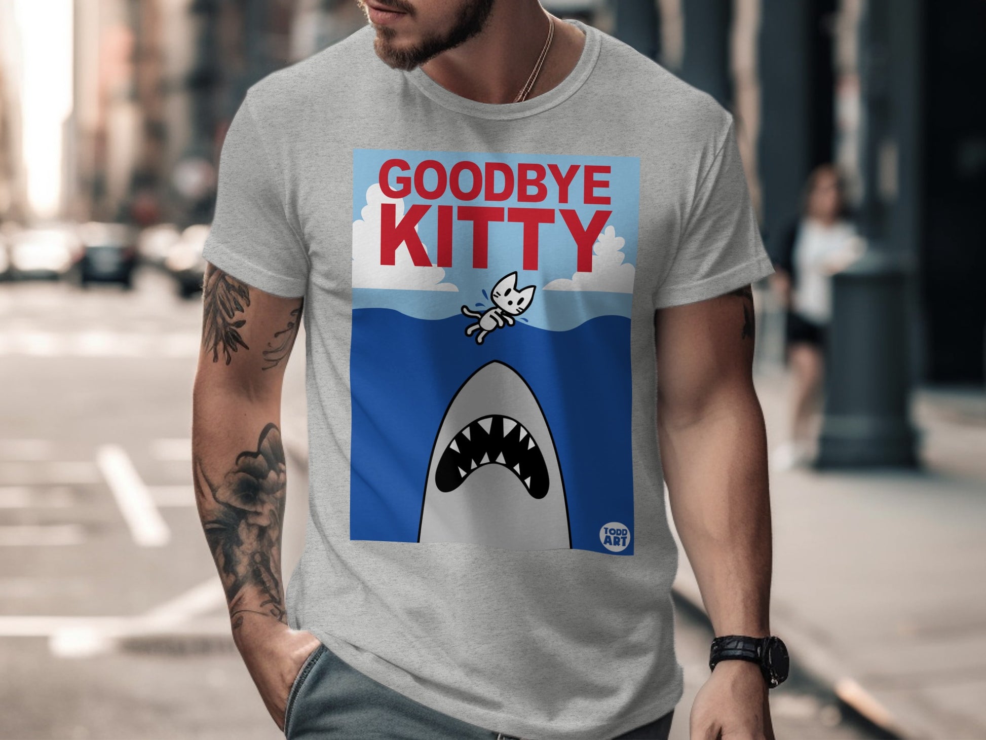 Goodbye Kitty Shark Graphic Short Sleeve T-shirt