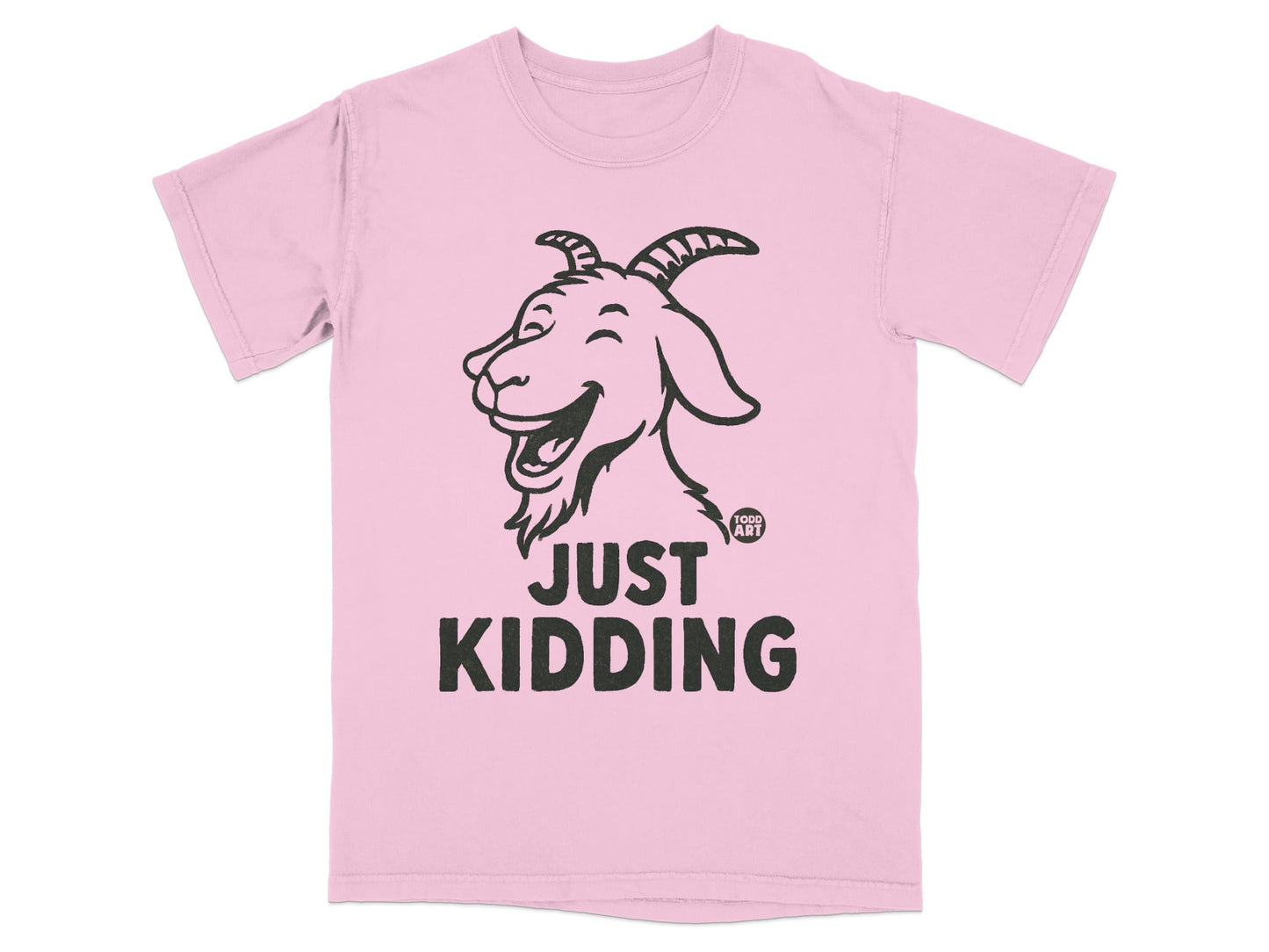 Pink Shirt with Just Kidding Goat Graphic Tee Product