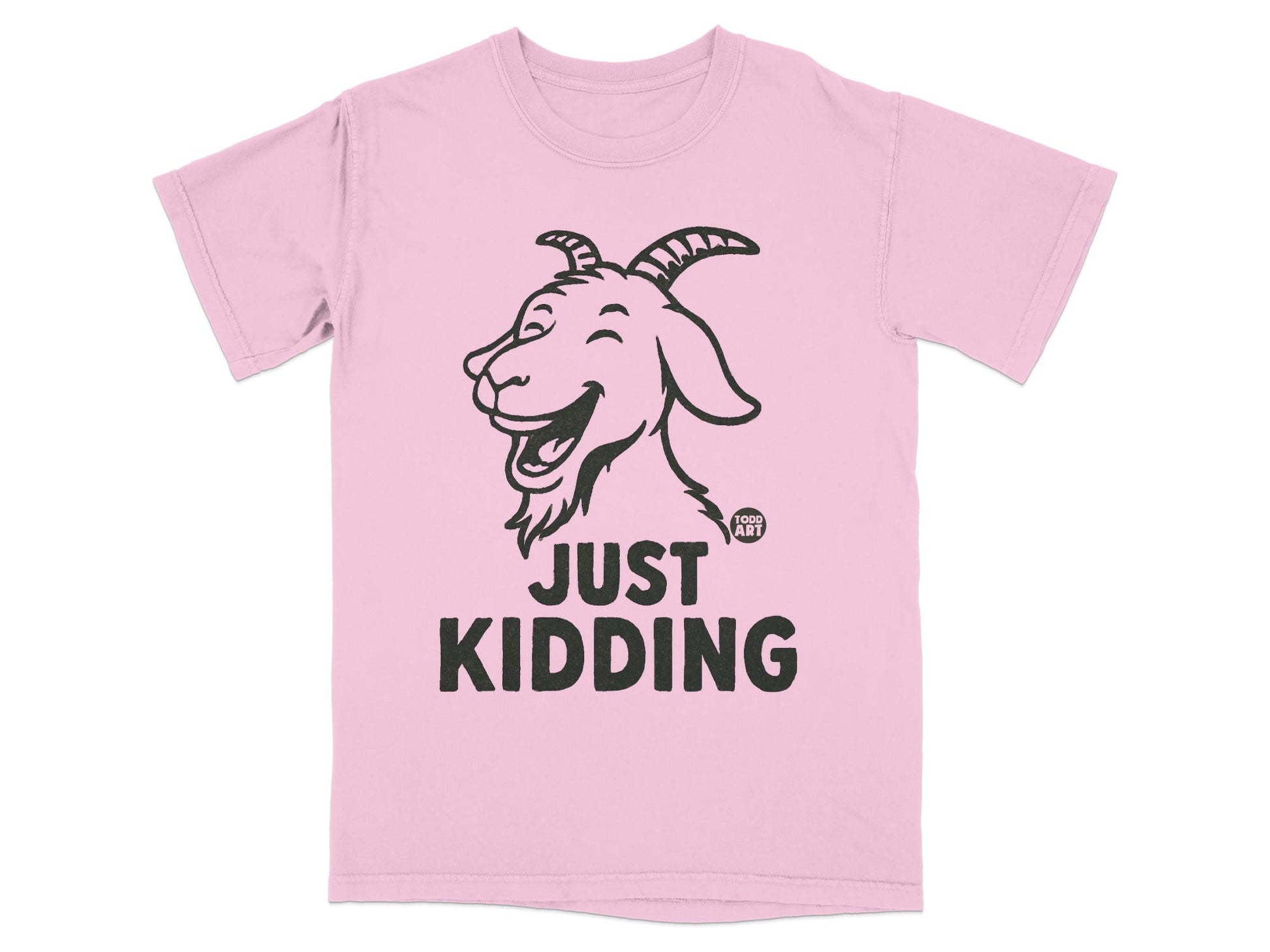 Pink Shirt with Just Kidding Goat Graphic Tee Product