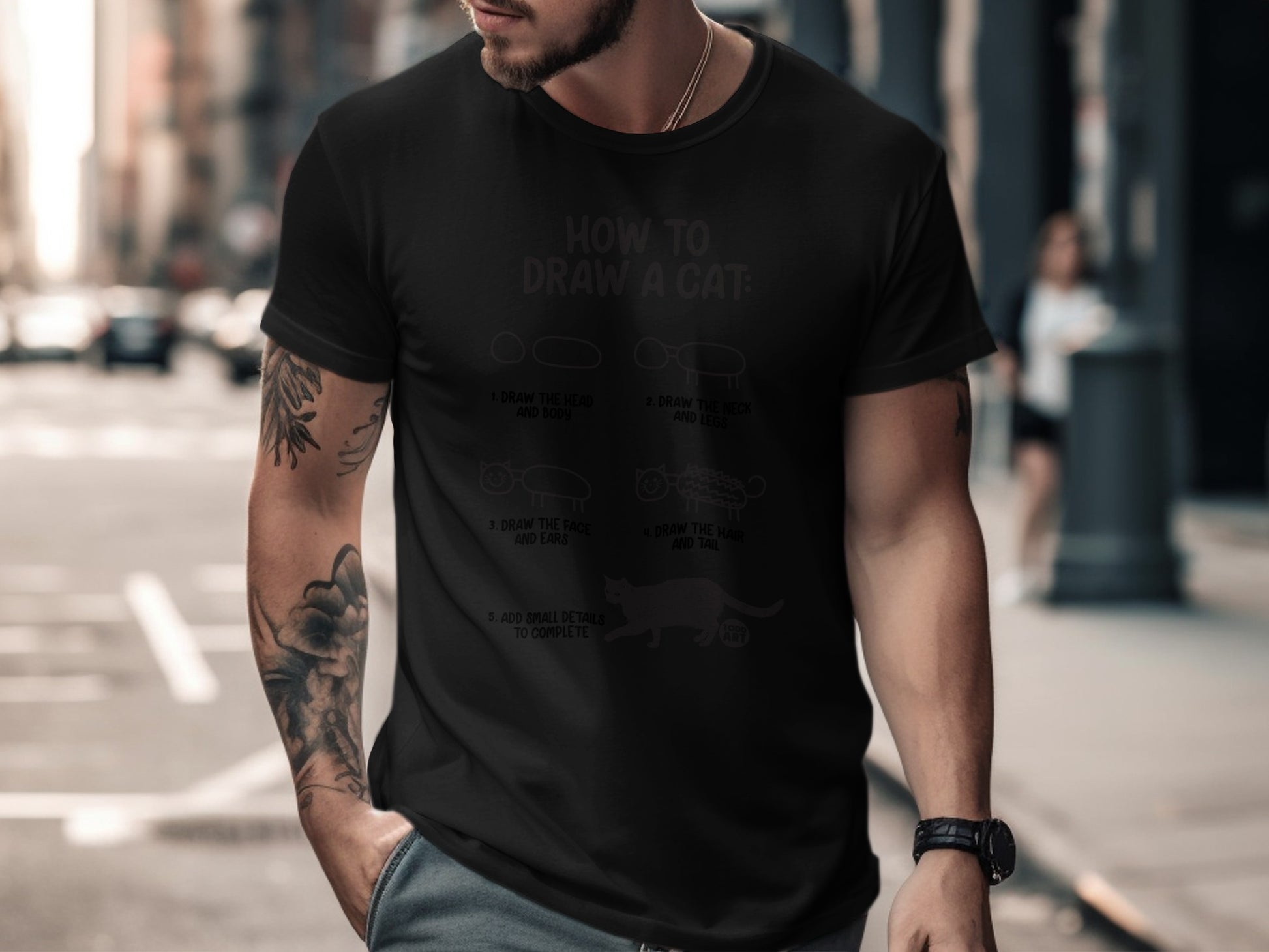 How to Draw a Cat Graphic Tee Instructional Shirt