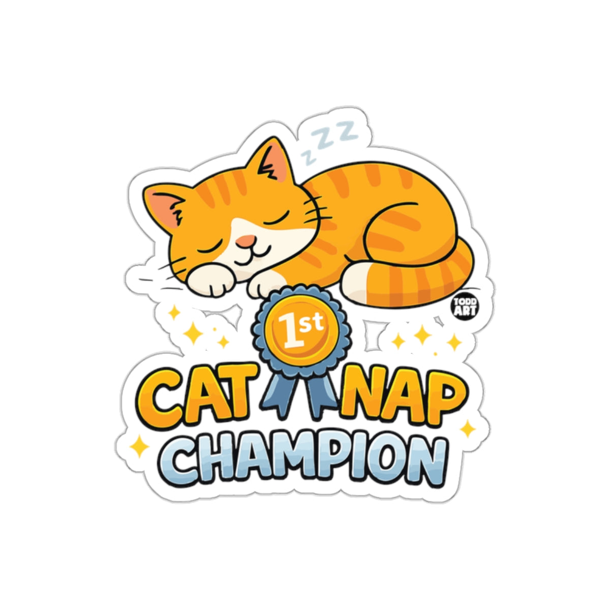 Cat Nap Champion With Cat Cartoon Illustration sticker