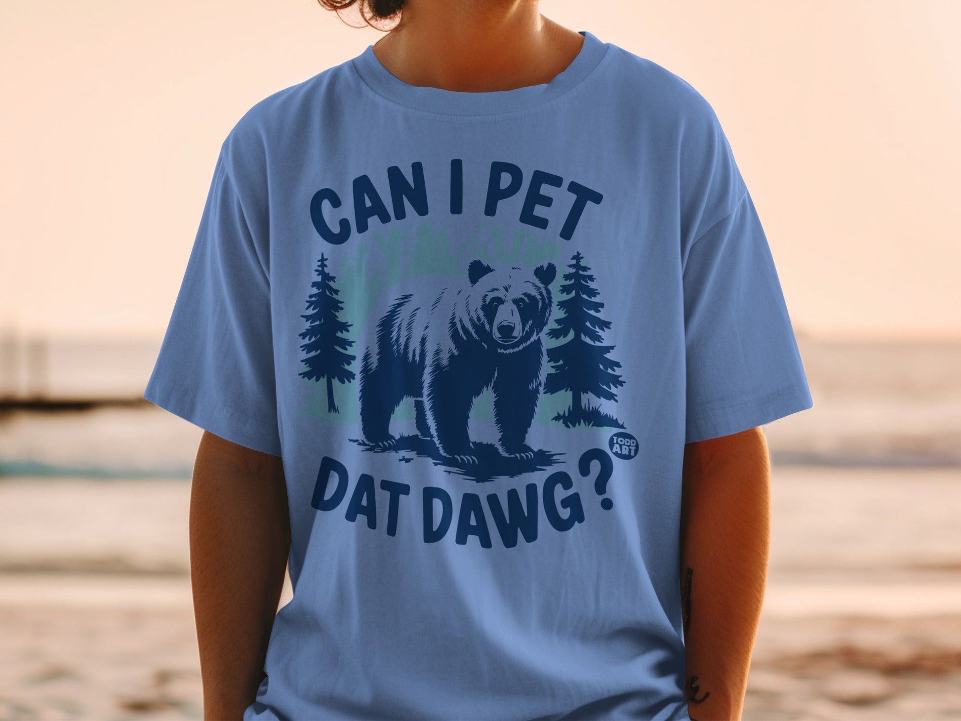 Can I Pet Dat Dawg Bear Design Graphic Tee