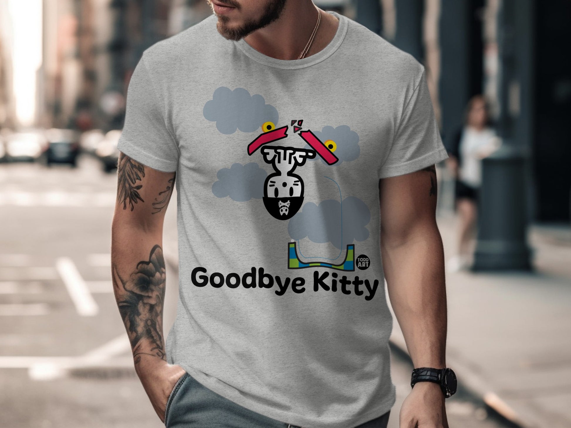 Goodbye Kitty Graphic Grey Casual T-Shirt