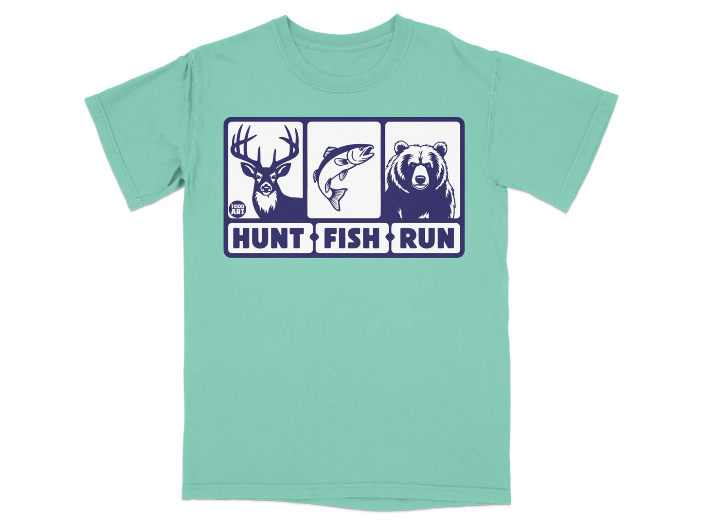 Hunt Fish Run Deer Fish Bear Graphic T-Shirt