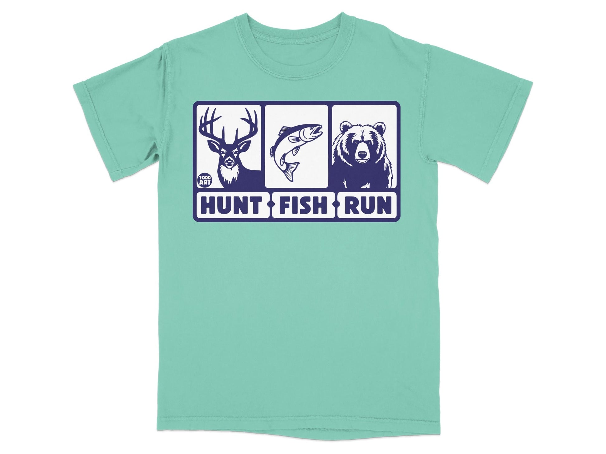 Hunt Fish Run Deer Fish Bear Graphic T-Shirt