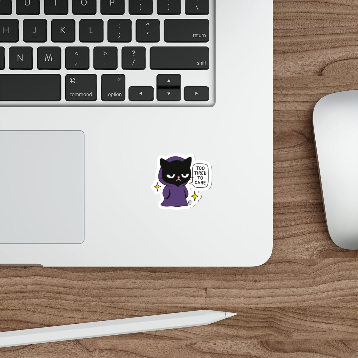 Too Tired to Care Black Cat Sticker for Laptops