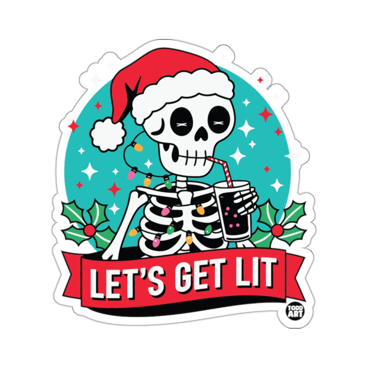 Santa Skull Lights Drink LET'S GET LIT 