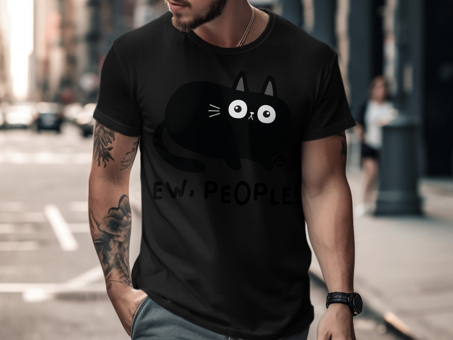 Funny Black Cat Ew People Graphic T-Shirt