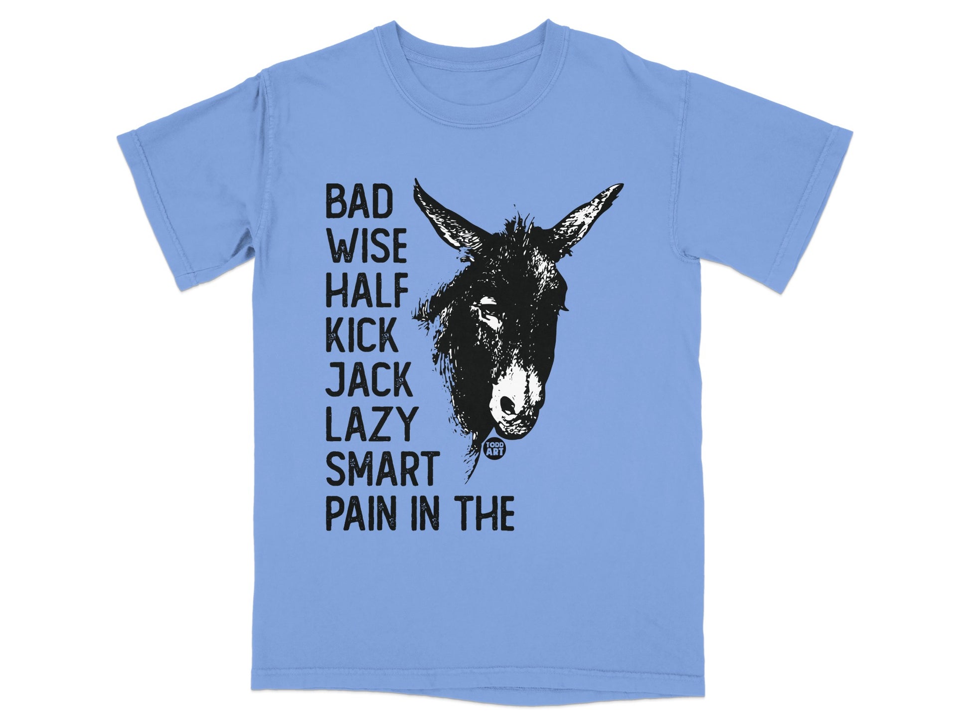 Funny Donkey Illustration Blue Short Sleeve Tee