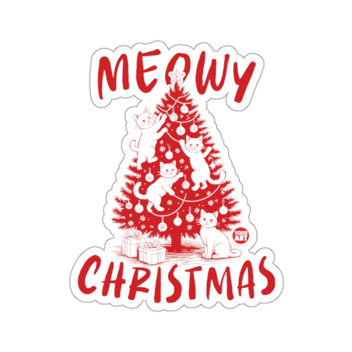 Meowy Christmas Cats Red Tree Festive Gifts 