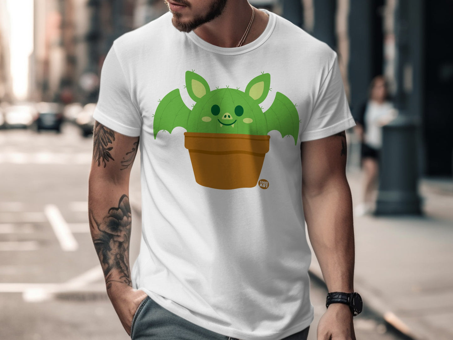 Cute Bat Succulent Graphic T-Shirt for Botanical Fans