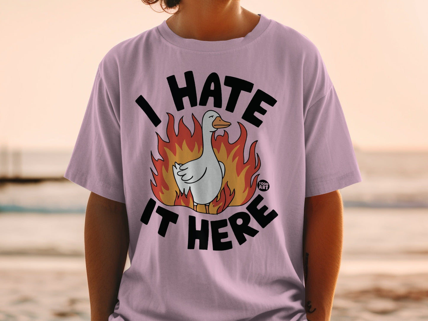 I Hate It Here Duck on Fire Graphic T-Shirt Tee
