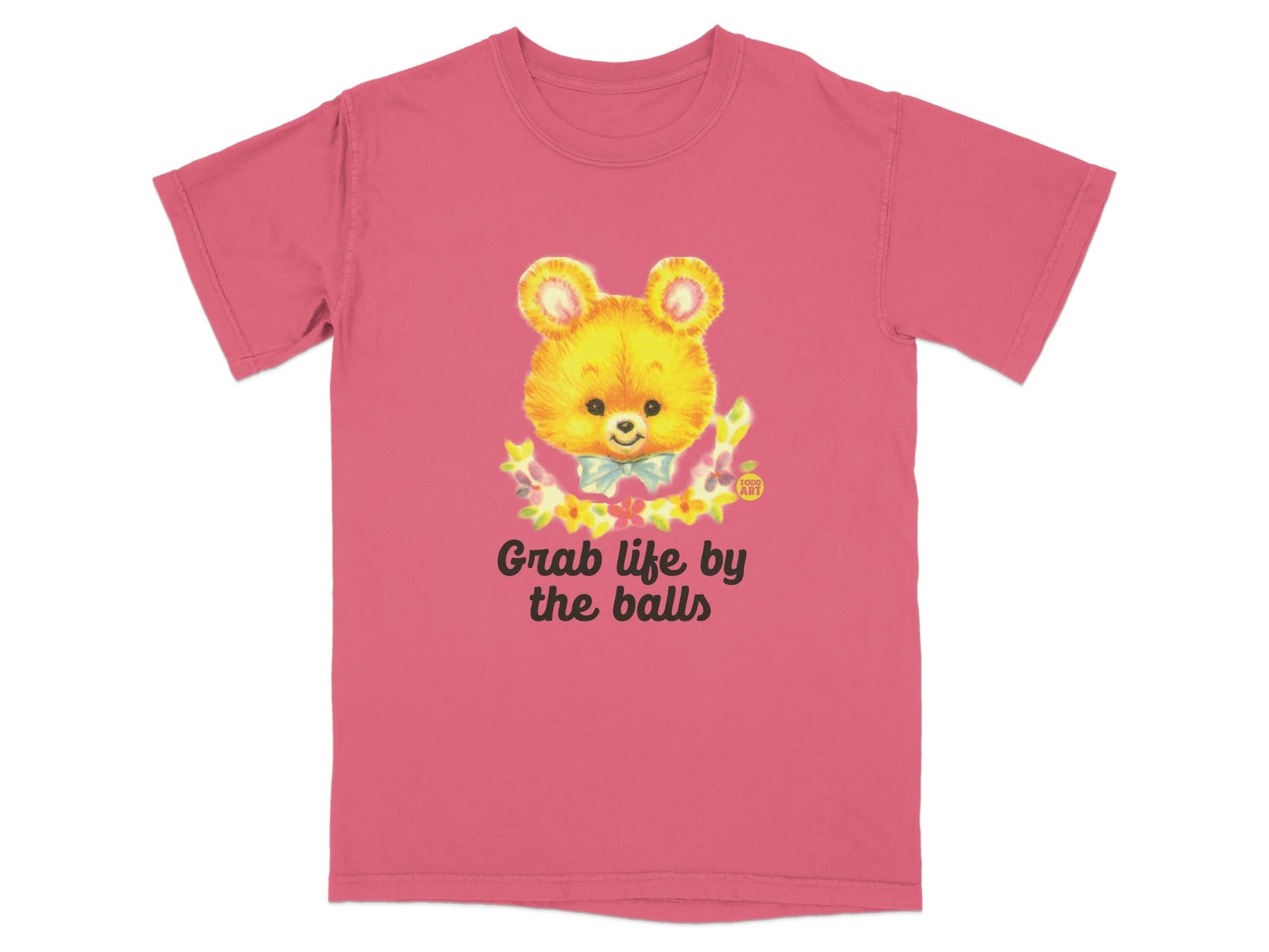 Cute Yellow Bear Graphic Grab Life by the Balls Shirt