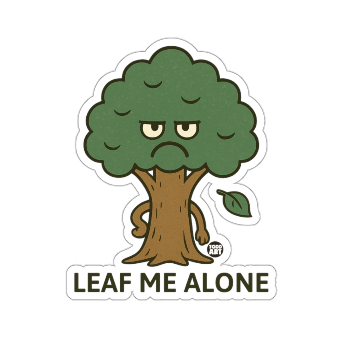 Grumpy Tree 'Leaf Me Alone' Funny Cartoon Character sticker