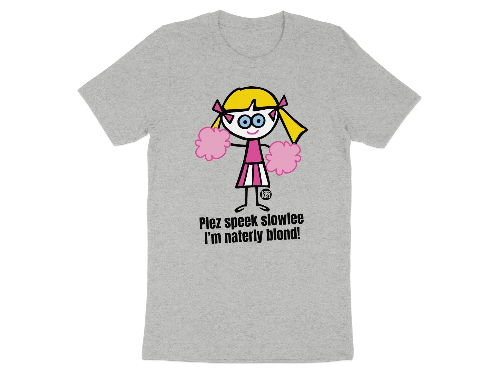 Fun Graphic Tee with Cheerleader and Blond Humor