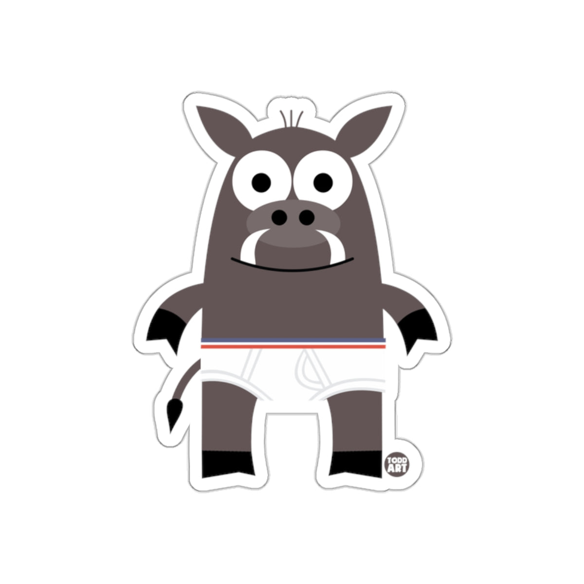Funny Cartoon Wild Boar Wearing Underwear Sticker