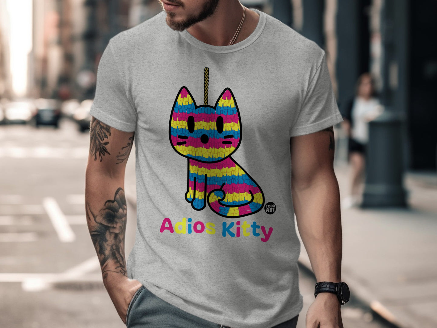 Adios Kitty Graphic Tee with Colorful Cat Design