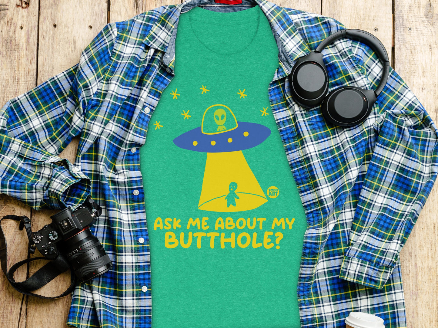 Ask Me About My Butthole UFO Alien Graphic Shirt