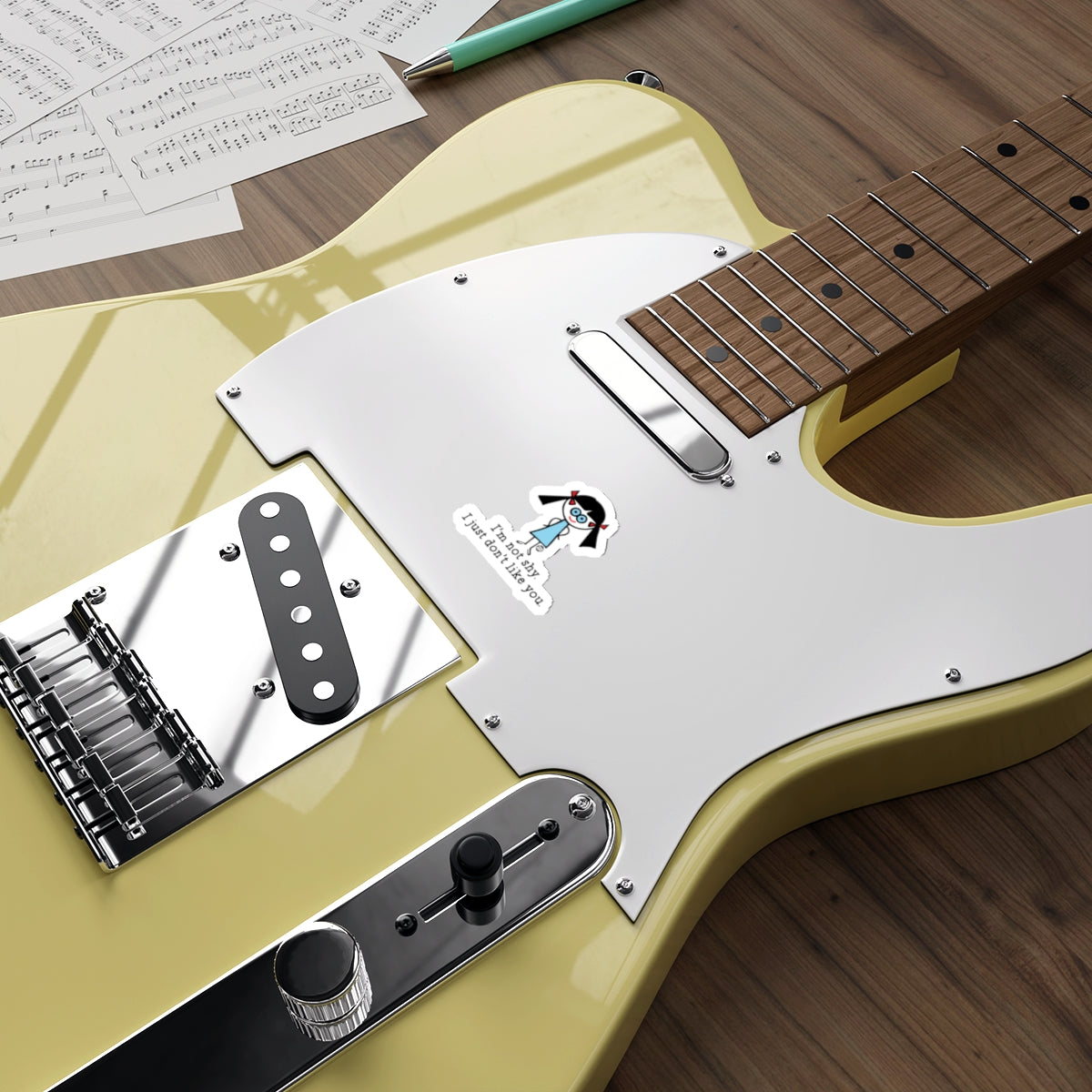 Electric Guitar with Funny Cartoon Sticker on Body