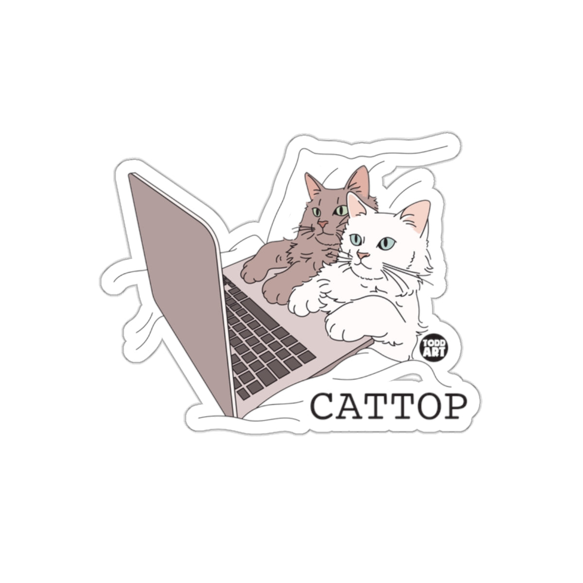 Cattop Two Cats on a Laptop Cute Feline sticker