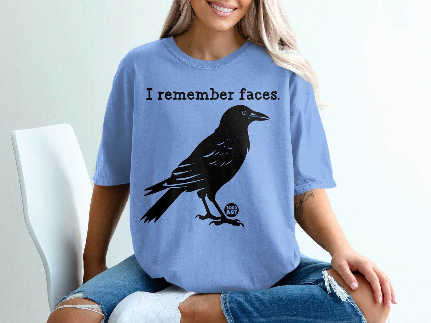 I Remember Faces Raven Graphic Casual Top for Everyday Wear