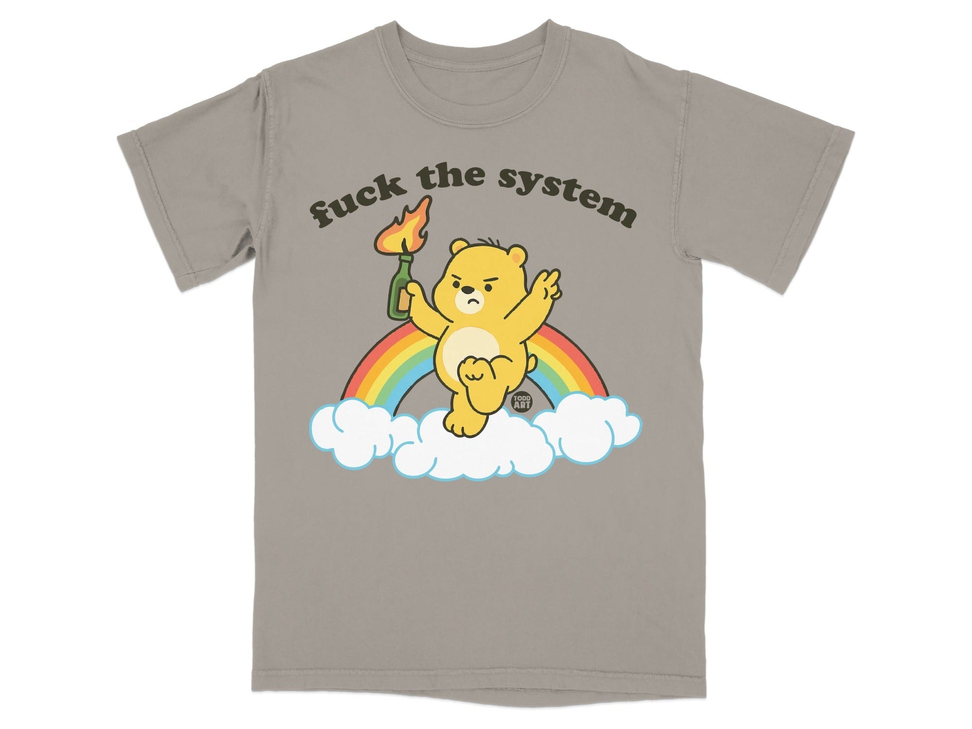 Fuck the System Bear with Rainbow Graphic T-Shirt