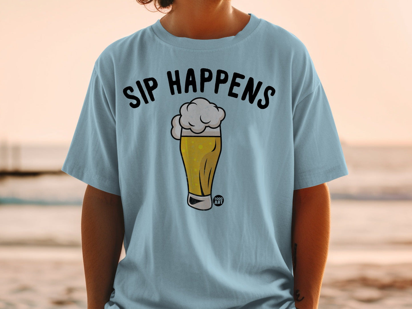 Funny Sip Happens Beer Graphic T-shirt for Casual Wear