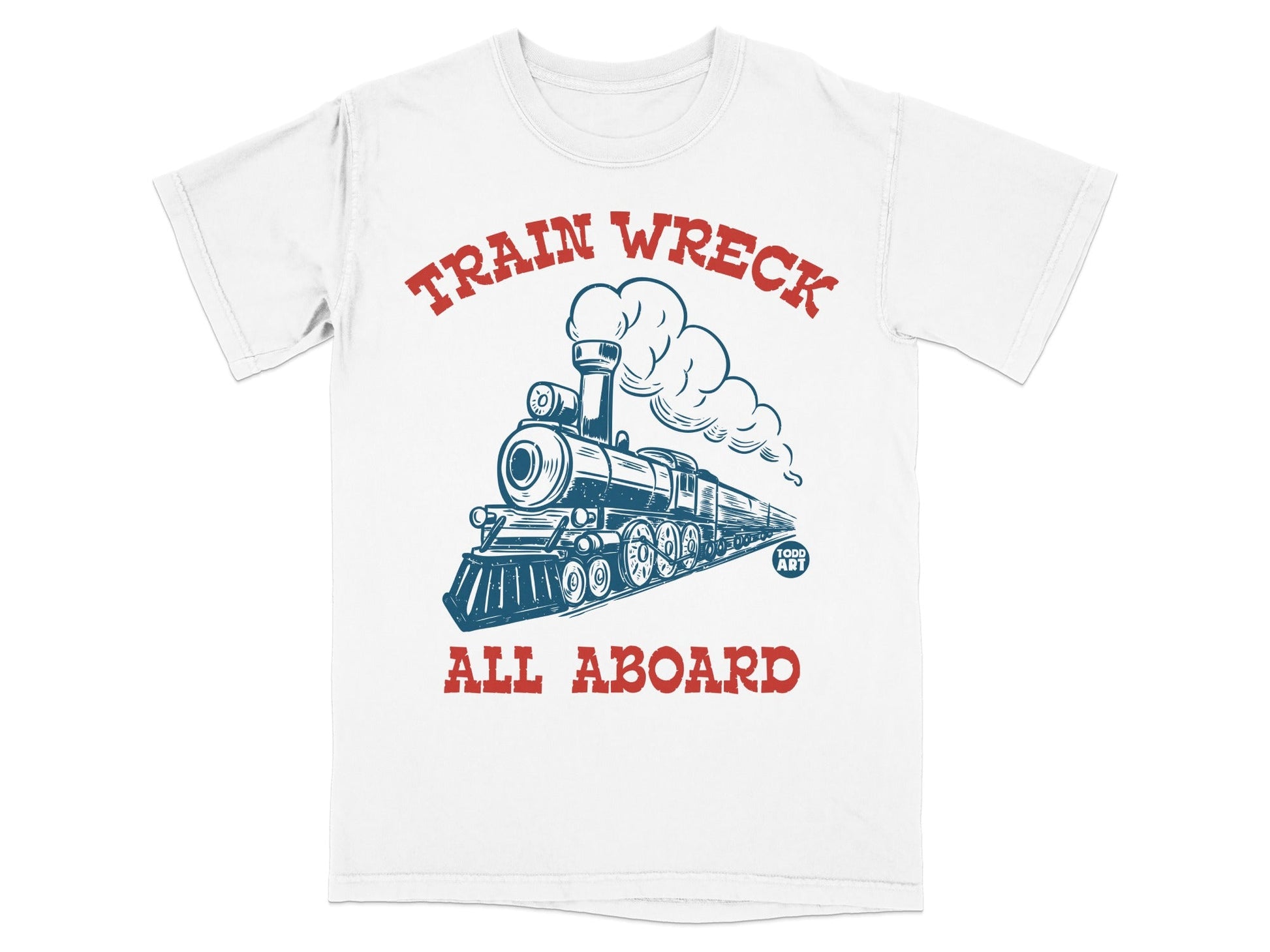 Train Wreck All Aboard Graphic T-Shirt Casual Tee