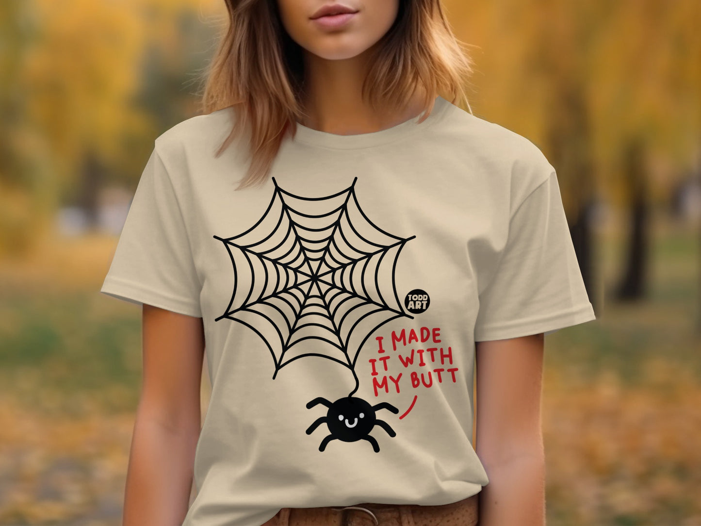 Funny Spider Web Graphic Tee with Quirky Humorous Print