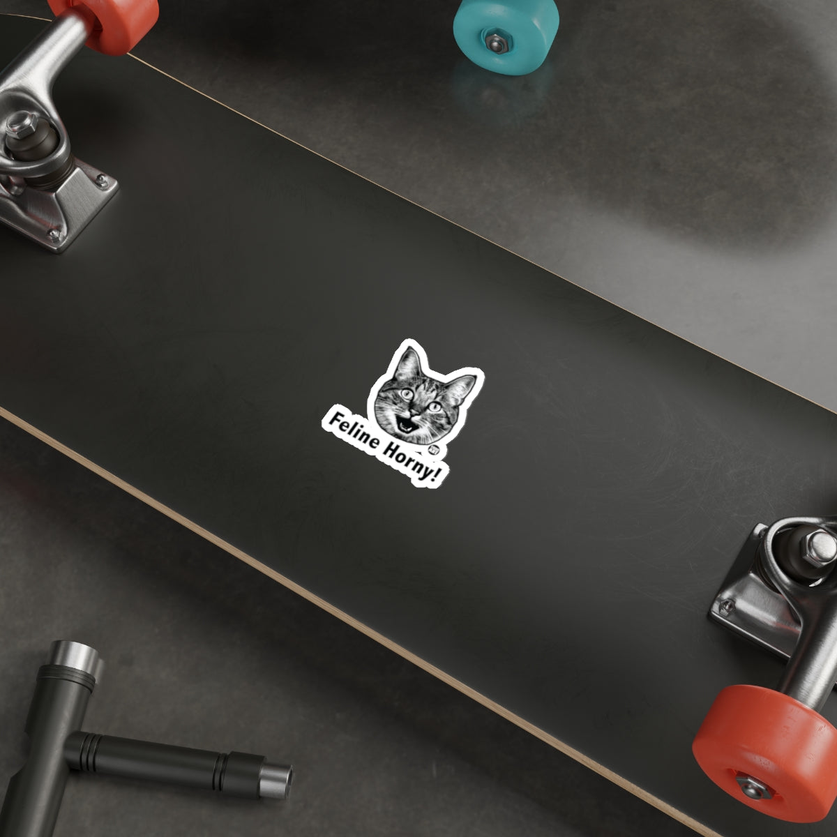 Feline Horny Funny Cat Sticker for Skateboard and Laptops