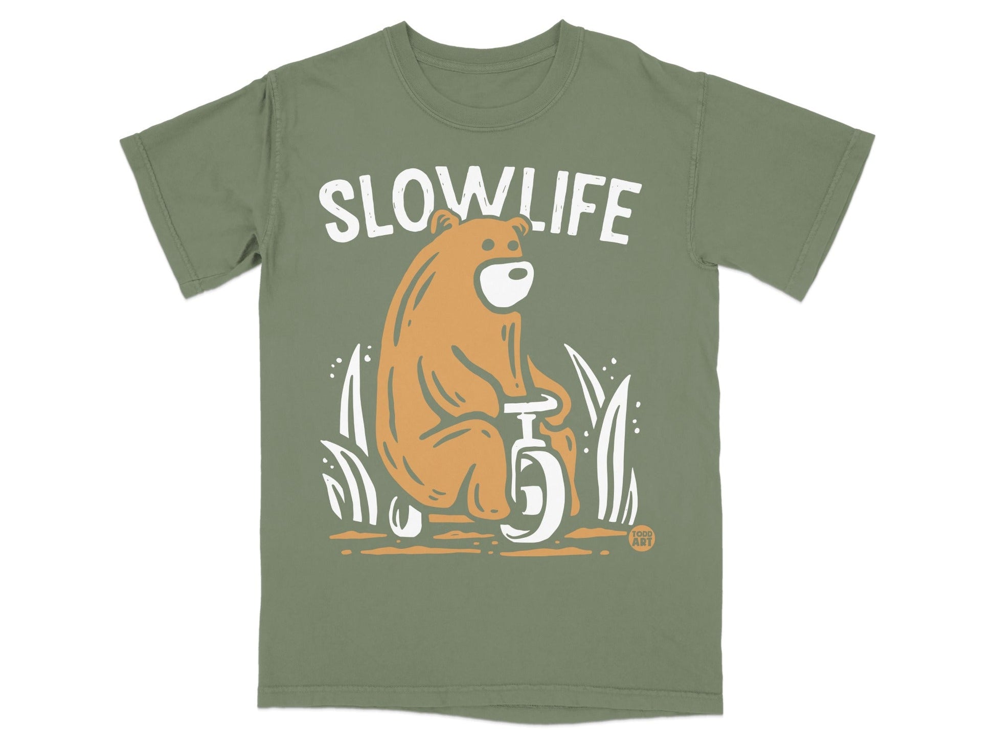 SlowLife Bear Riding Unicycle Graphic T-Shirt
