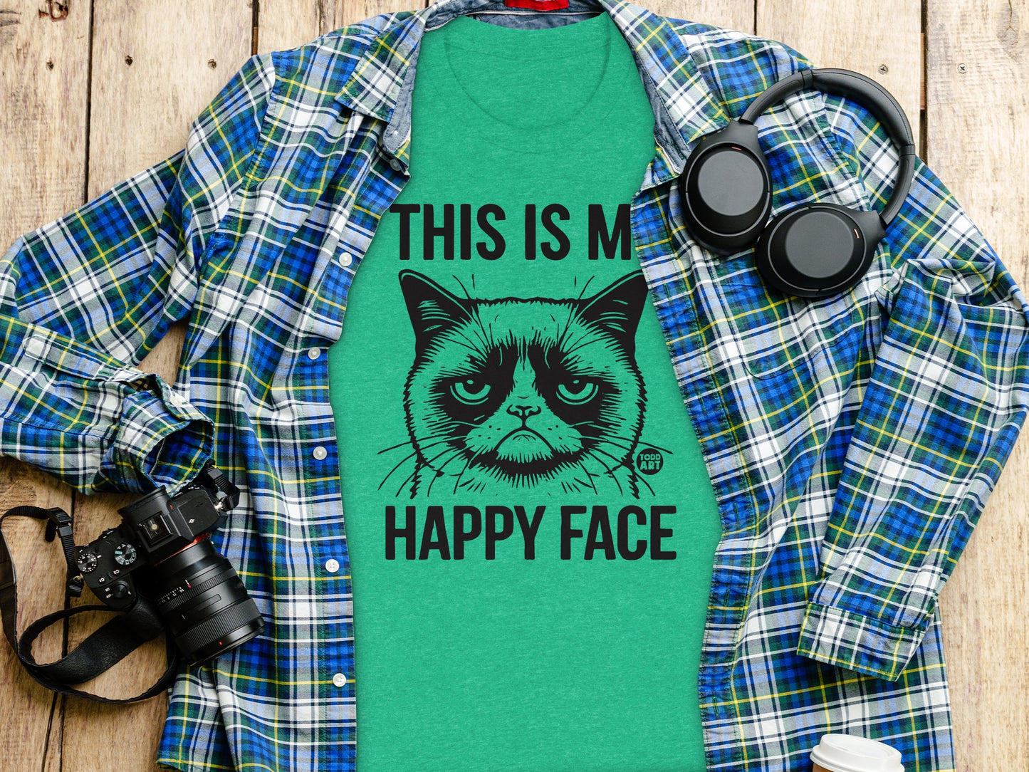 This Is My Happy Face Funny Cat Graphic T-shirt