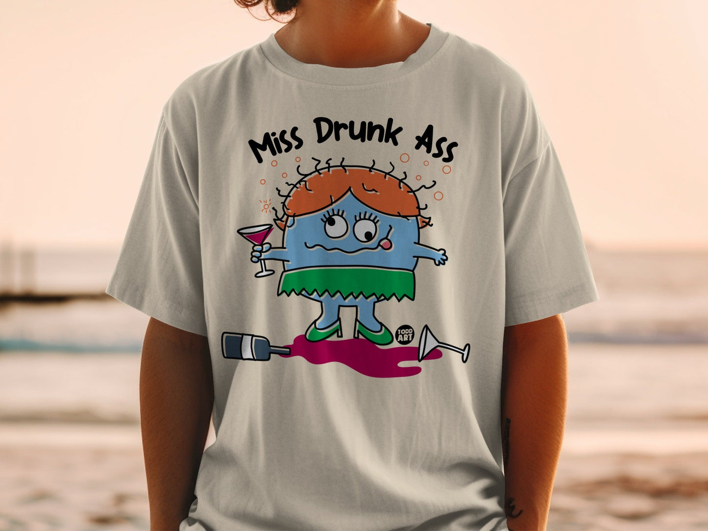 Miss Drunk Ass Cartoon Graphic Tee Design