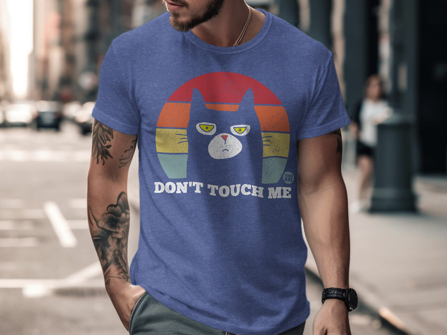 Don't Touch Me Angry Cat Retro Graphic T-Shirt