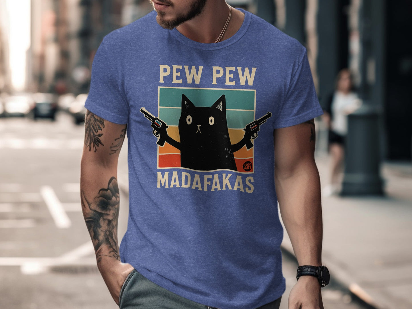 Pew Pew Madafakas Graphic Cat Design T-shirt