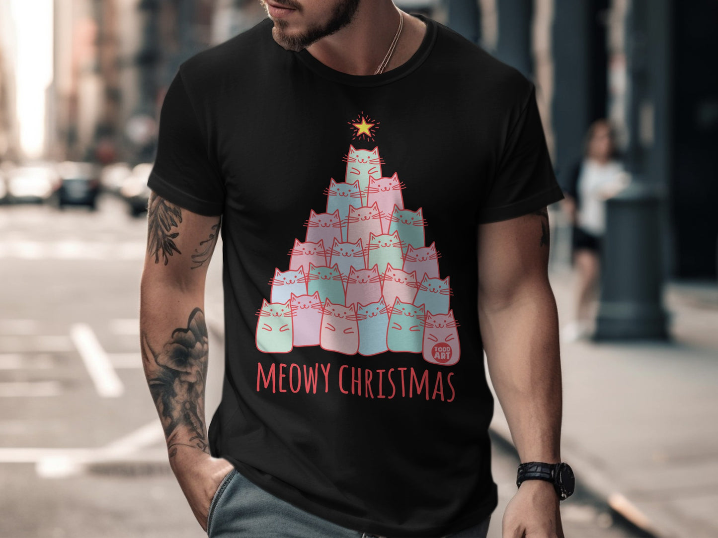Meowy Christmas Cat T-Shirt for Festive Season Fun