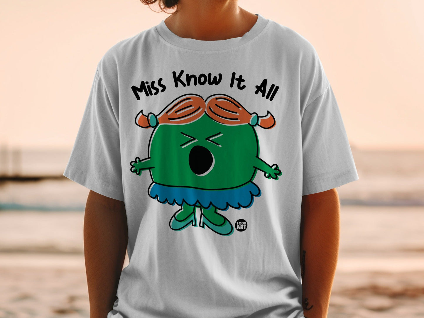 Miss Know It All Cartoon Character T-shirt