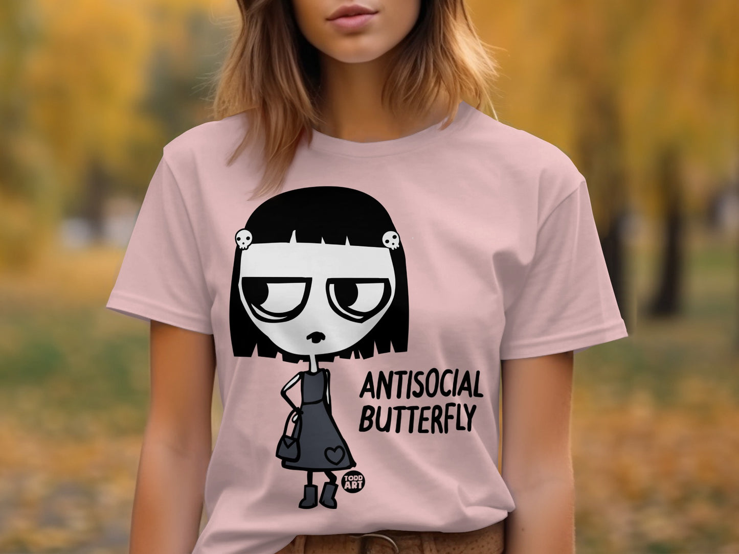 Antisocial Butterfly Graphic Tee with Cartoon Design