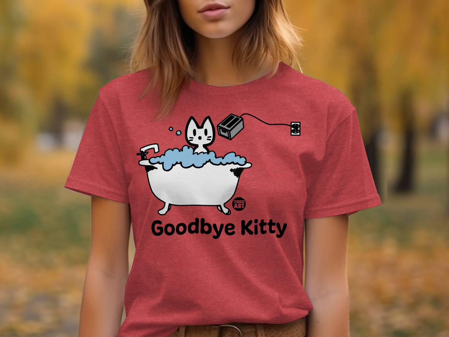 Goodbye Kitty Bathtub Design Red T-Shirt