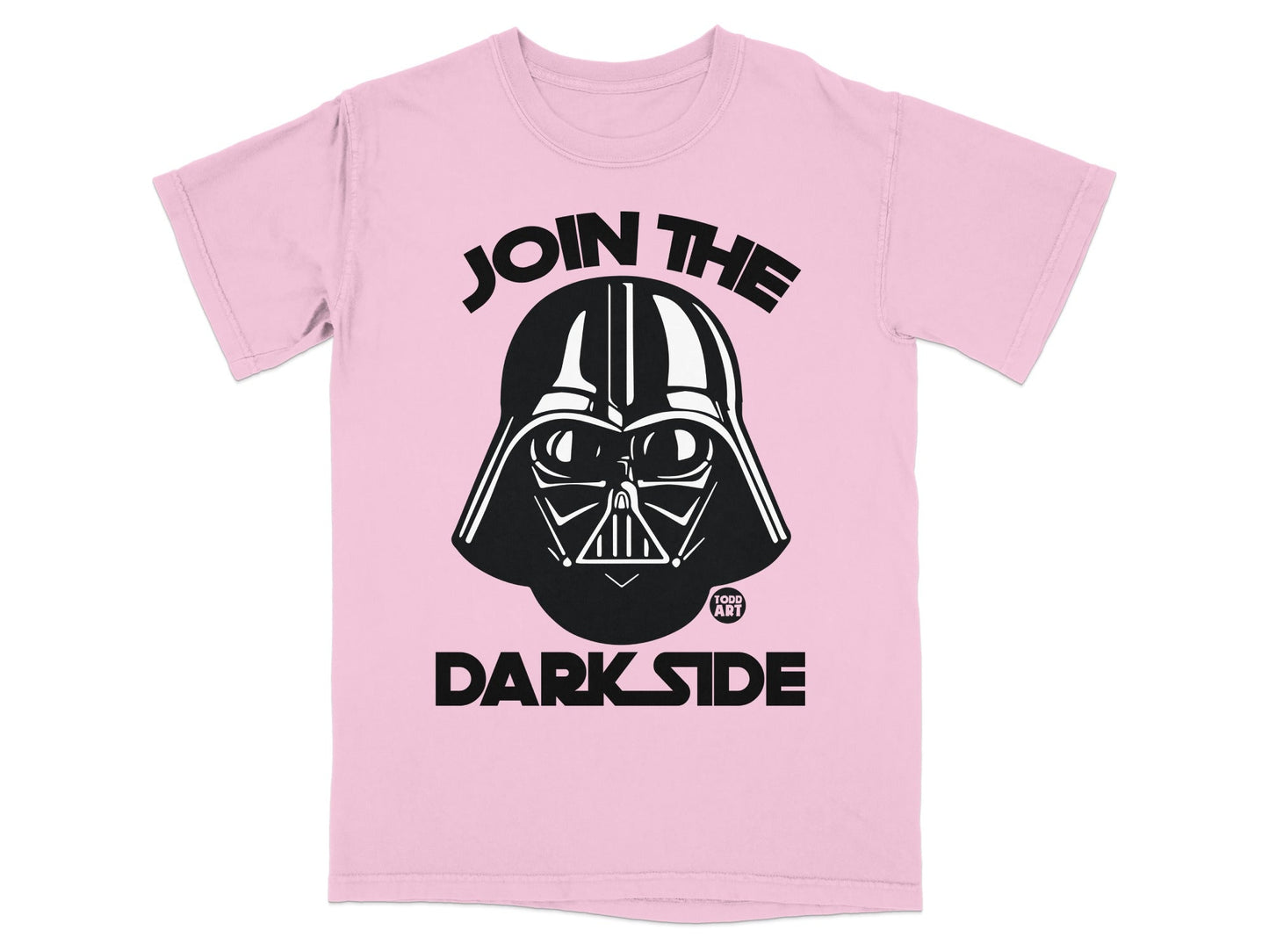 Pink t-shirt with Darth Vader's helmet and "JOIN THE DARK SIDE" text.