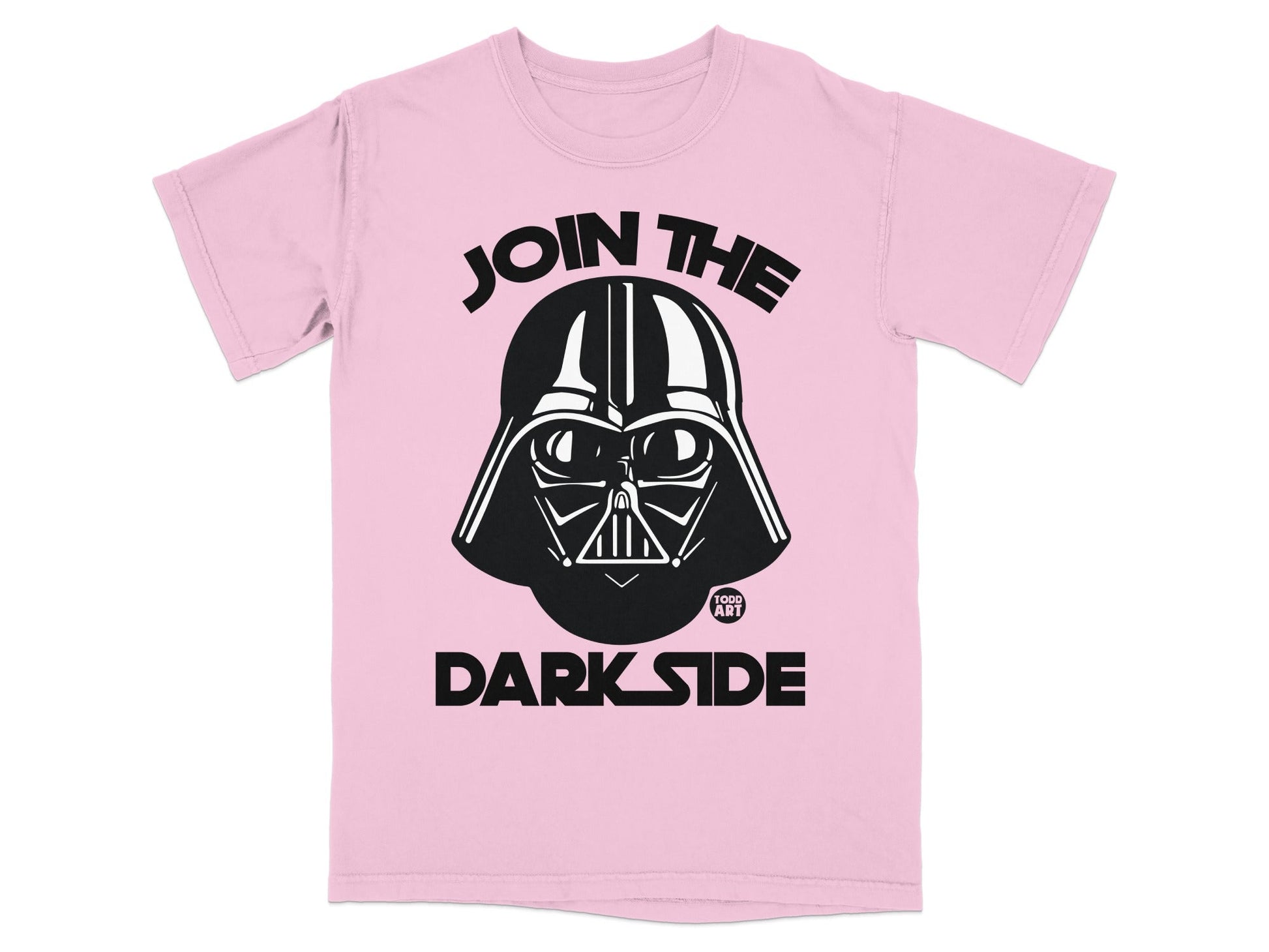 Pink t-shirt with Darth Vader's helmet and "JOIN THE DARK SIDE" text.