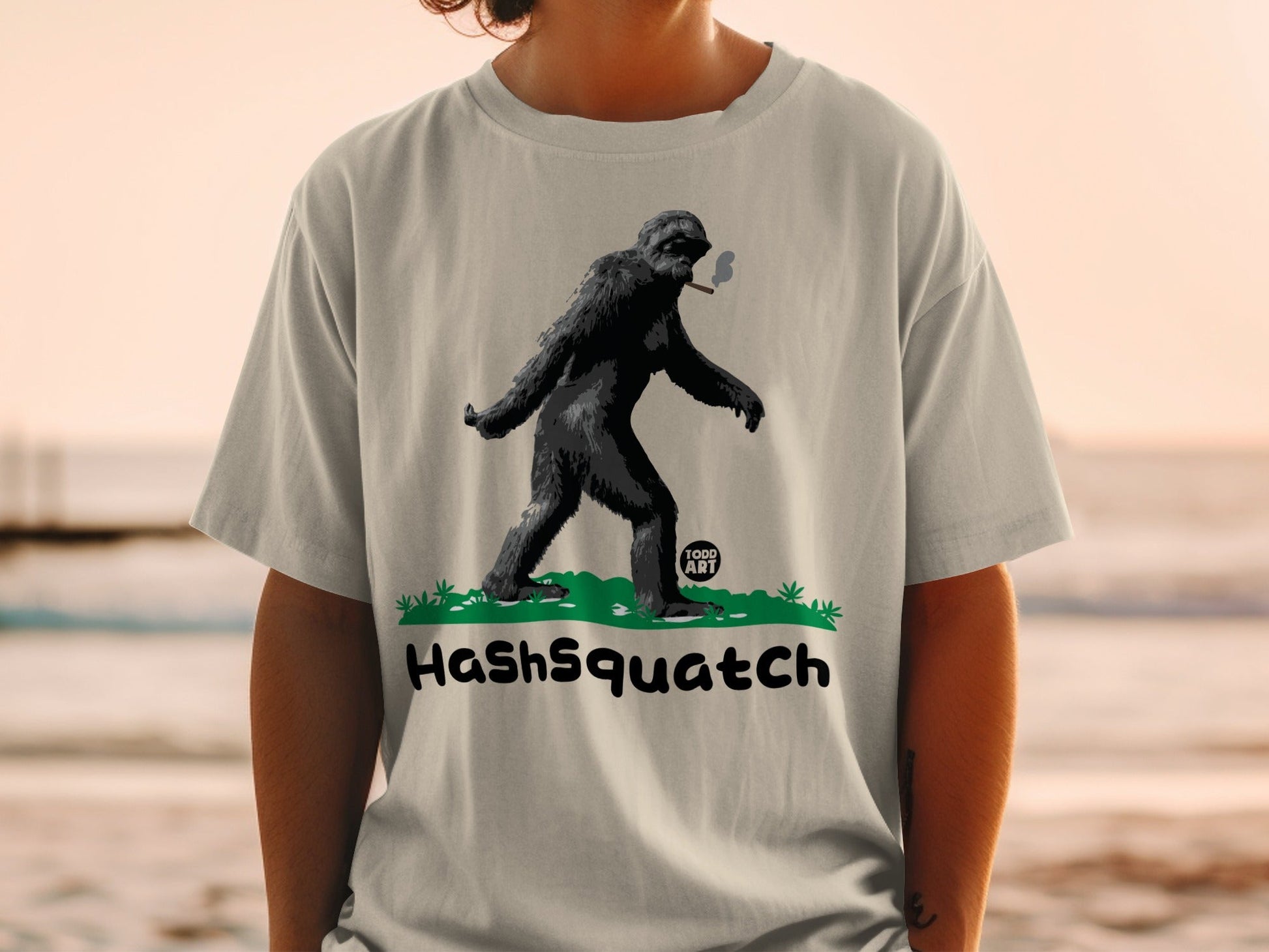 Hashsquatch Smoking Bigfoot Parody Graphic T-shirt